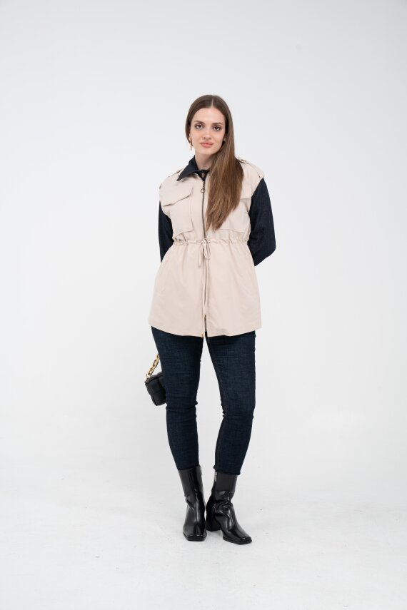 Fermuarlı Bel Büzgülü Cepli Kadın Yelek 8099 - 14