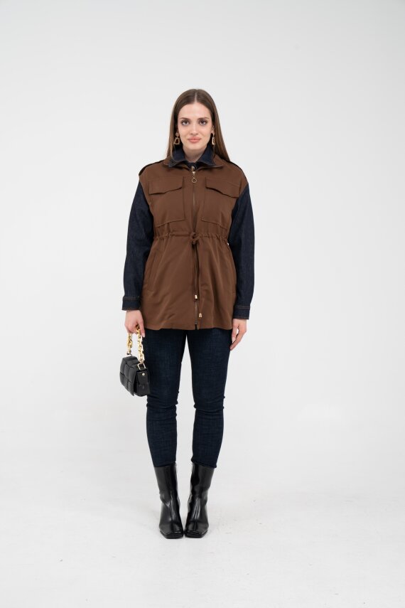 Fermuarlı Bel Büzgülü Cepli Kadın Yelek 8099 - 17