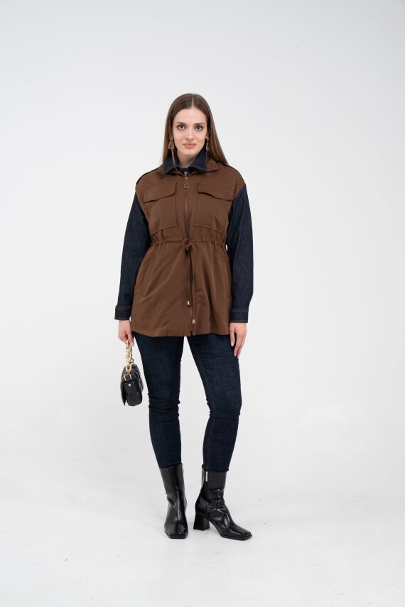 Fermuarlı Bel Büzgülü Cepli Kadın Yelek 8099 - 18