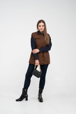 Fermuarlı Bel Büzgülü Cepli Kadın Yelek 8099 - 21