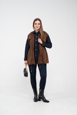 Fermuarlı Bel Büzgülü Cepli Kadın Yelek 8099 - 23