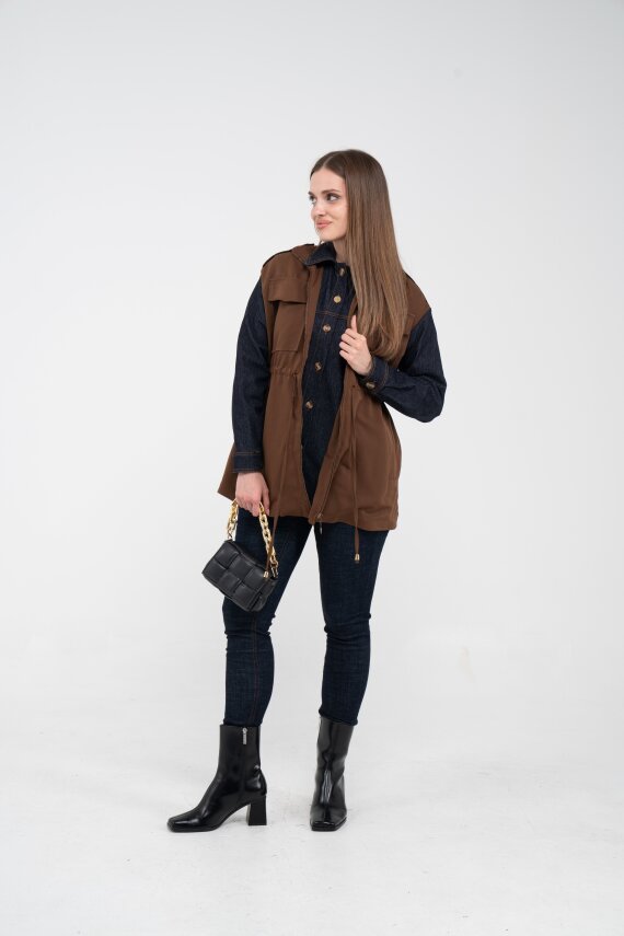 Fermuarlı Bel Büzgülü Cepli Kadın Yelek 8099 - 24