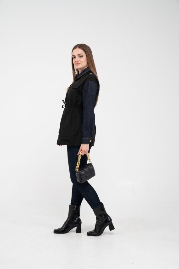 Fermuarlı Bel Büzgülü Cepli Kadın Yelek 8099 - 29