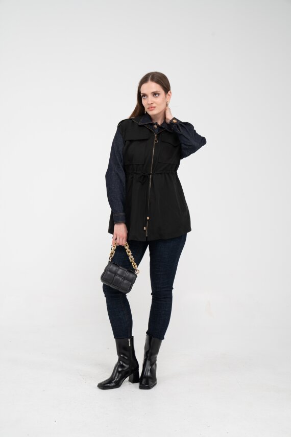 Fermuarlı Bel Büzgülü Cepli Kadın Yelek 8099 - 32