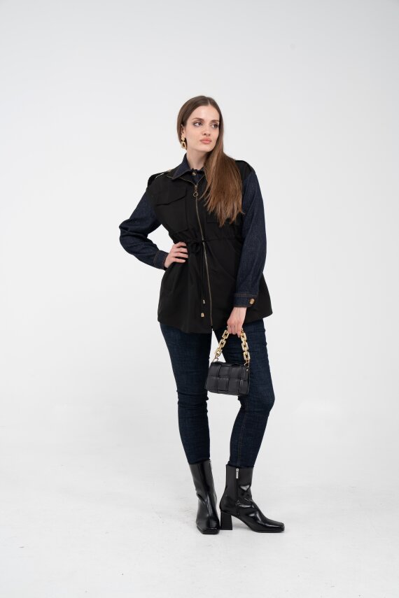 Fermuarlı Bel Büzgülü Cepli Kadın Yelek 8099 - 33