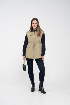 Fermuarlı Bel Büzgülü Cepli Kadın Yelek 8099 - 35