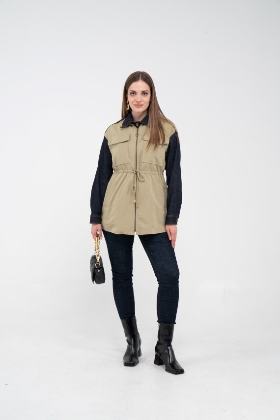 Fermuarlı Bel Büzgülü Cepli Kadın Yelek 8099 - 35