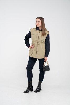 Fermuarlı Bel Büzgülü Cepli Kadın Yelek 8099 - 36