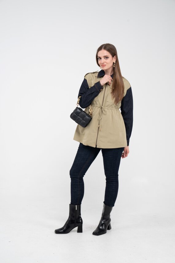 Fermuarlı Bel Büzgülü Cepli Kadın Yelek 8099 - 41