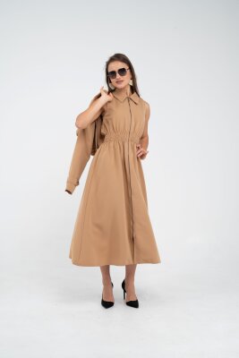 Fermuarlı Tasarım Detaylı Bel Lastikli Midi Kadın Elbise 1728 - 5