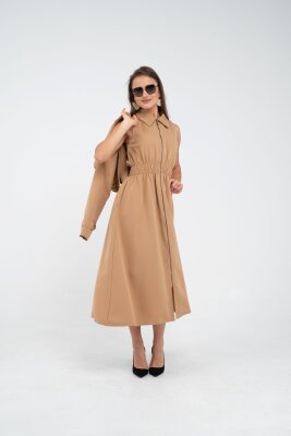 Fermuarlı Tasarım Detaylı Bel Lastikli Midi Kadın Elbise 1728 - 6