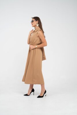 Fermuarlı Tasarım Detaylı Bel Lastikli Midi Kadın Elbise 1728 - 7