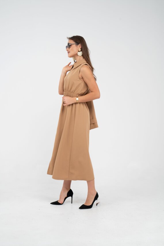 Fermuarlı Tasarım Detaylı Bel Lastikli Midi Kadın Elbise 1728 - 7