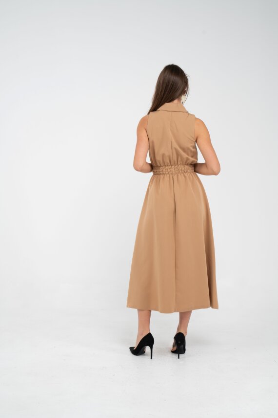 Fermuarlı Tasarım Detaylı Bel Lastikli Midi Kadın Elbise 1728 - 13