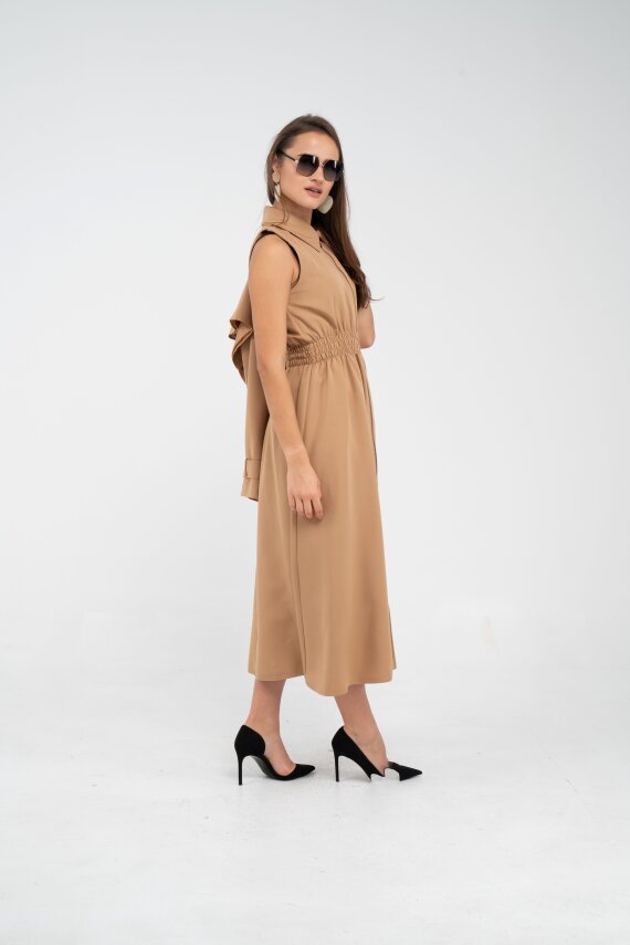 Fermuarlı Tasarım Detaylı Bel Lastikli Midi Kadın Elbise 1728 - 8