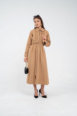 Fermuarlı Tasarım Detaylı Bel Lastikli Midi Kadın Elbise 1728 - 12