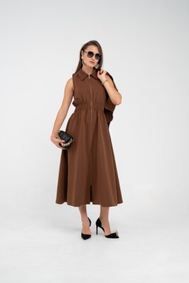 Fermuarlı Tasarım Detaylı Bel Lastikli Midi Kadın Elbise 1728 - 17