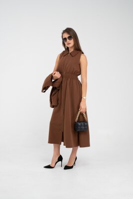 Fermuarlı Tasarım Detaylı Bel Lastikli Midi Kadın Elbise 1728 - 19