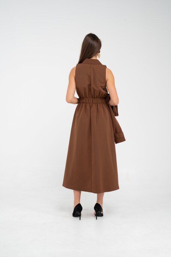 Fermuarlı Tasarım Detaylı Bel Lastikli Midi Kadın Elbise 1728 - 22