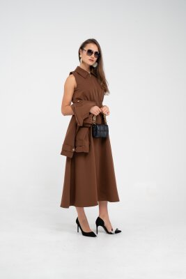 Fermuarlı Tasarım Detaylı Bel Lastikli Midi Kadın Elbise 1728 - 20