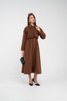 Fermuarlı Tasarım Detaylı Bel Lastikli Midi Kadın Elbise 1728 - 14