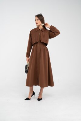 Fermuarlı Tasarım Detaylı Bel Lastikli Midi Kadın Elbise 1728 - 15