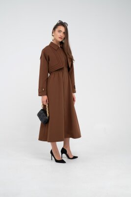 Fermuarlı Tasarım Detaylı Bel Lastikli Midi Kadın Elbise 1728 - 16