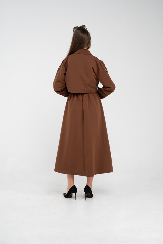 Fermuarlı Tasarım Detaylı Bel Lastikli Midi Kadın Elbise 1728 - 21