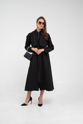 Fermuarlı Tasarım Detaylı Bel Lastikli Midi Kadın Elbise 1728 - 23