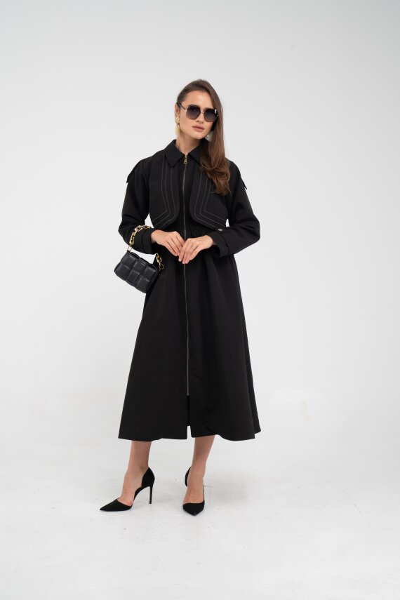 Fermuarlı Tasarım Detaylı Bel Lastikli Midi Kadın Elbise 1728 - 23