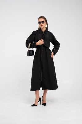 Fermuarlı Tasarım Detaylı Bel Lastikli Midi Kadın Elbise 1728 - 24