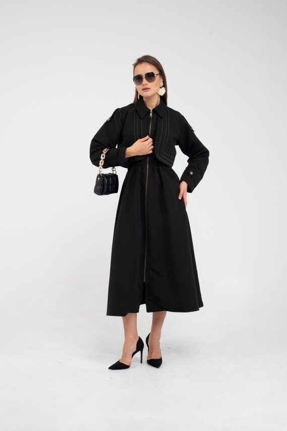 Fermuarlı Tasarım Detaylı Bel Lastikli Midi Kadın Elbise 1728 - 24