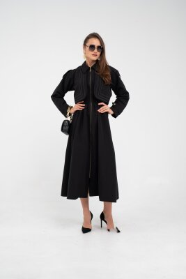 Fermuarlı Tasarım Detaylı Bel Lastikli Midi Kadın Elbise 1728 - 27