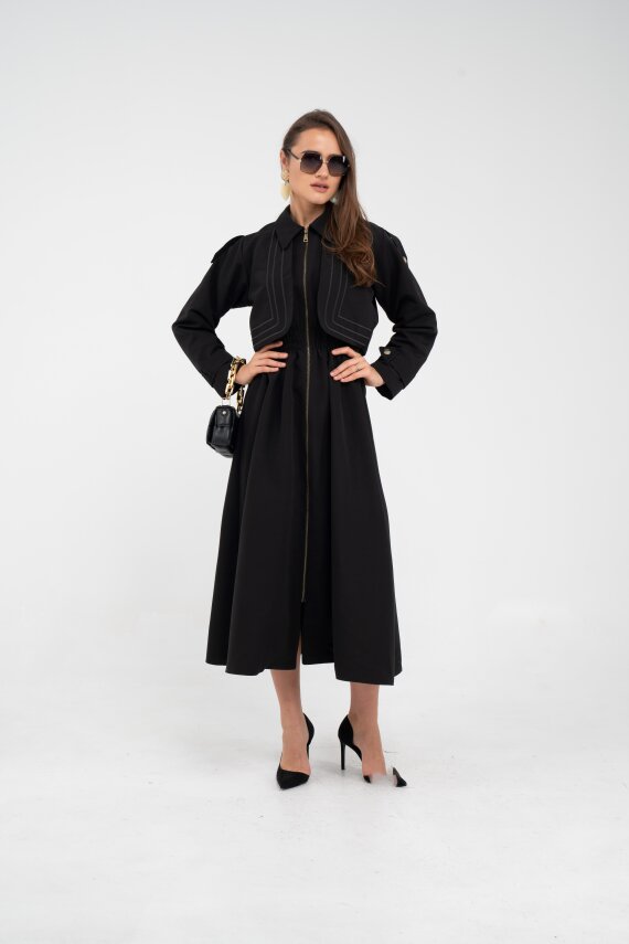 Fermuarlı Tasarım Detaylı Bel Lastikli Midi Kadın Elbise 1728 - 27