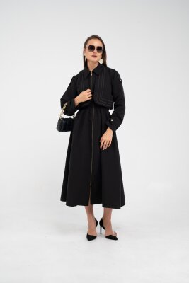 Fermuarlı Tasarım Detaylı Bel Lastikli Midi Kadın Elbise 1728 - 25