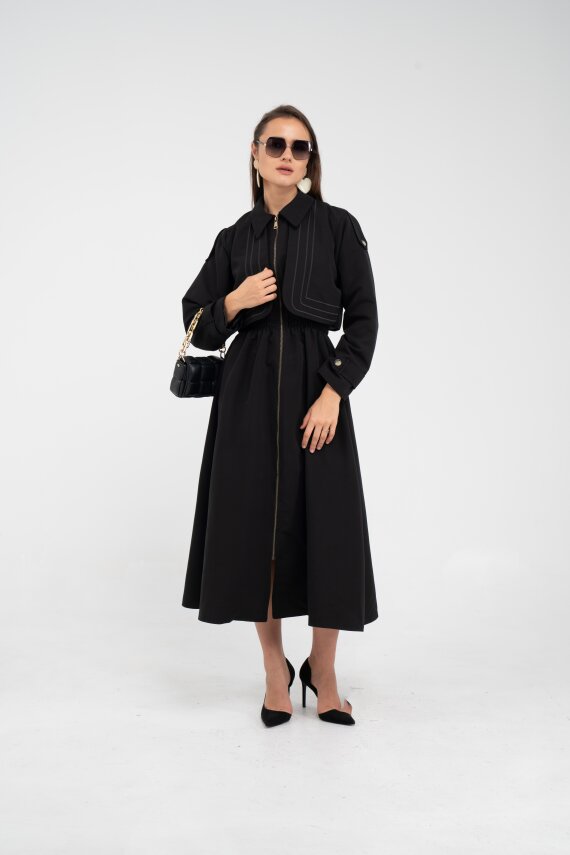 Fermuarlı Tasarım Detaylı Bel Lastikli Midi Kadın Elbise 1728 - 25