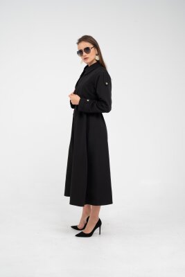 Fermuarlı Tasarım Detaylı Bel Lastikli Midi Kadın Elbise 1728 - 29