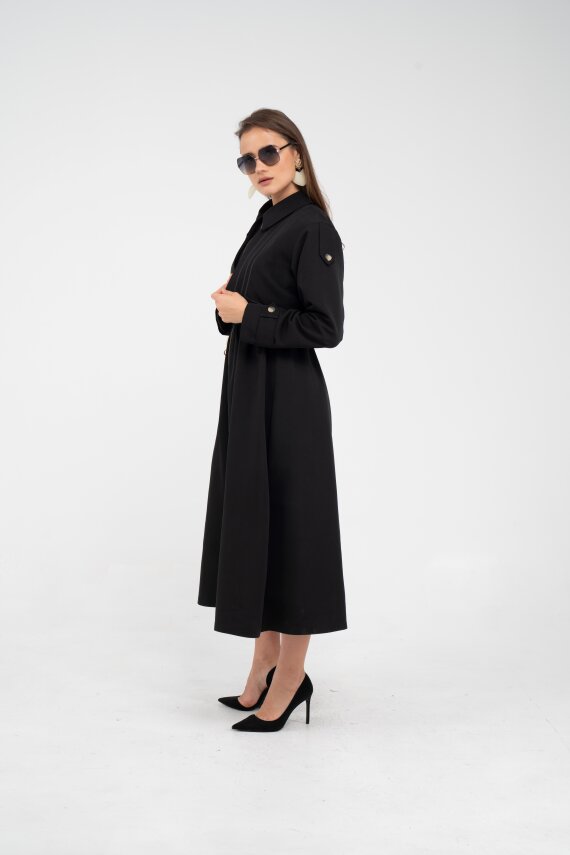 Fermuarlı Tasarım Detaylı Bel Lastikli Midi Kadın Elbise 1728 - 29