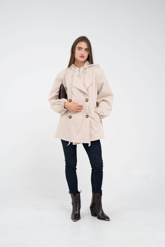 Kapüşonlu Çift Düğmeli Trençkot K8051 - 1