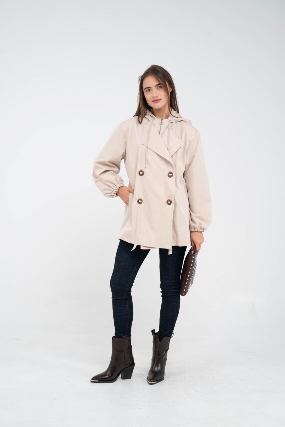 Kapüşonlu Çift Düğmeli Trençkot K8051 - 2