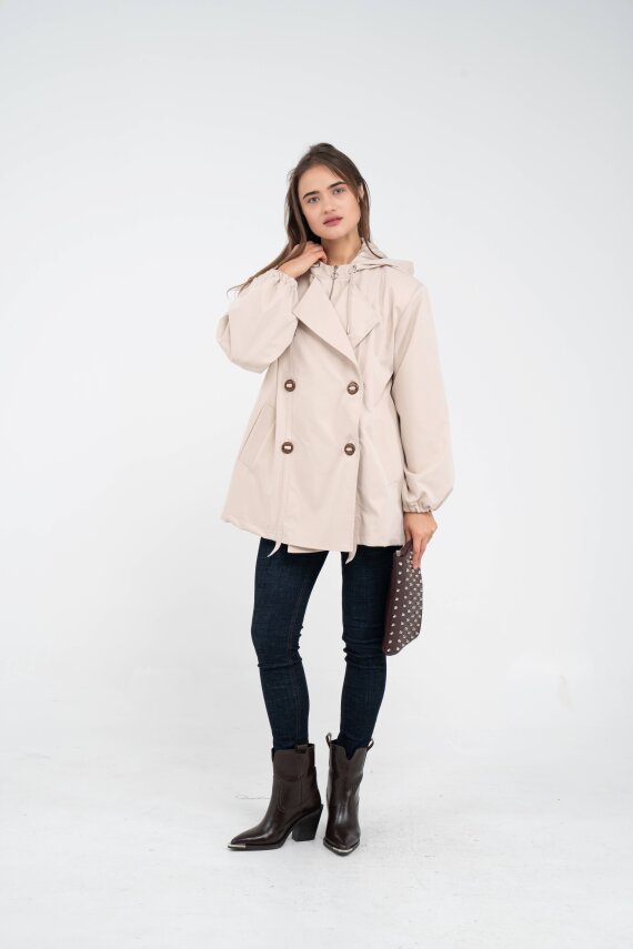 Kapüşonlu Çift Düğmeli Trençkot K8051 - 3