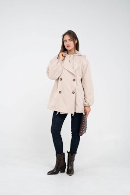 Kapüşonlu Çift Düğmeli Trençkot K8051 - 4