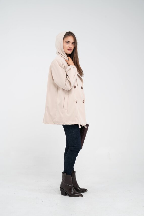 Kapüşonlu Çift Düğmeli Trençkot K8051 - 6