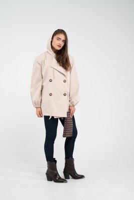 Kapüşonlu Çift Düğmeli Trençkot K8051 - 7