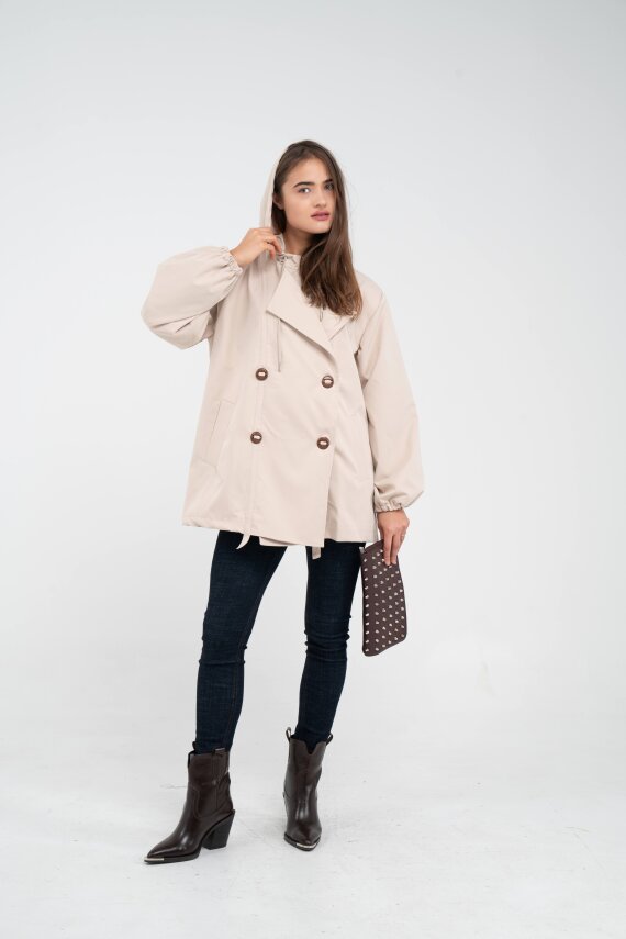 Kapüşonlu Çift Düğmeli Trençkot K8051 - 8