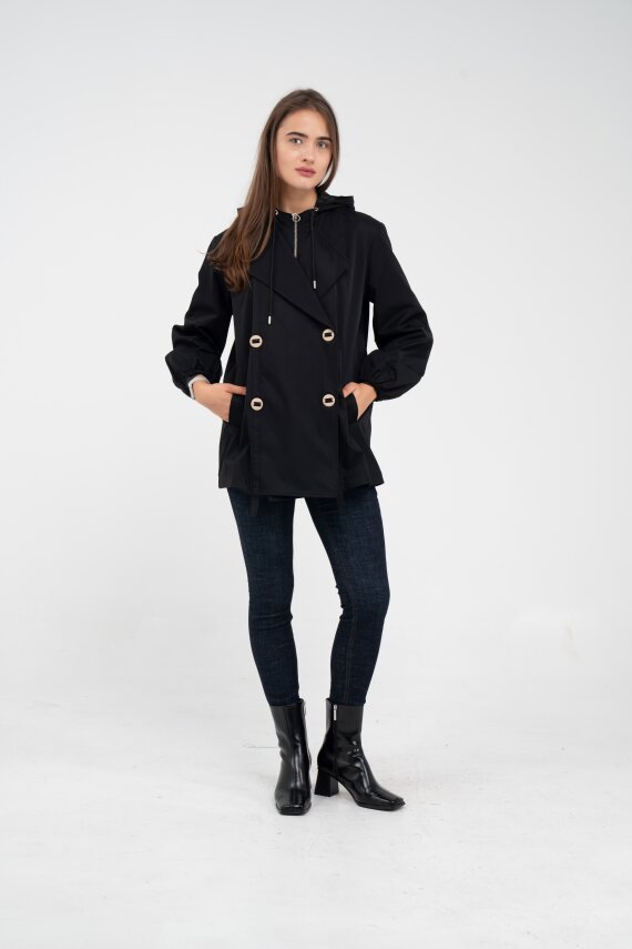 Kapüşonlu Çift Düğmeli Trençkot K8051 - 10