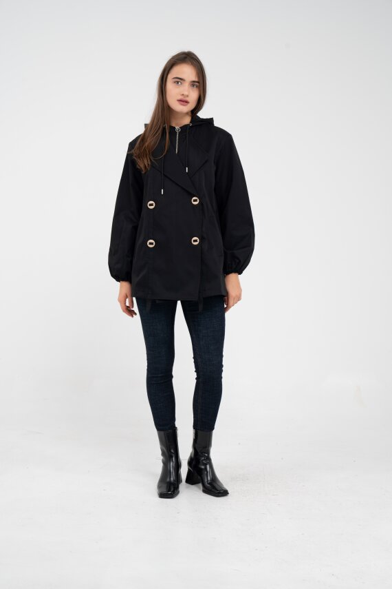 Kapüşonlu Çift Düğmeli Trençkot K8051 - 11