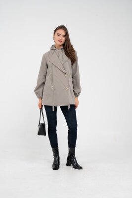 Kapüşonlu Çift Düğmeli Trençkot K8051 - 15