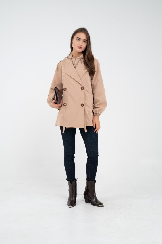 Kapüşonlu Çift Düğmeli Trençkot K8051 - 21