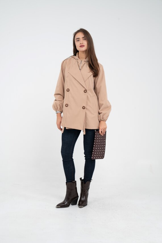 Kapüşonlu Çift Düğmeli Trençkot K8051 - 23